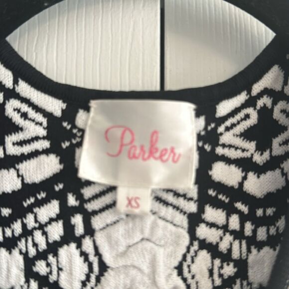 Parker Women’s Black & White Jacquard Fit & Flare Cocktail Holiday Dress Size XS - Picture 5 of 7